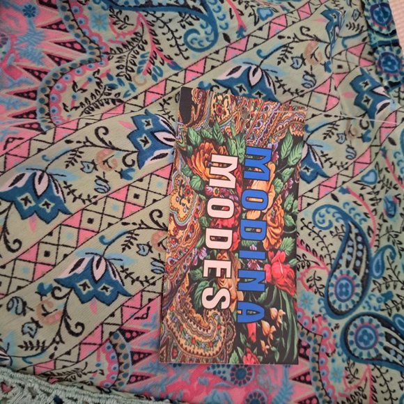 Bohemian Style Print Dress Bell Sleeve V-Neck Tassels Ribbon Made in India OS - Picture 12 of 14